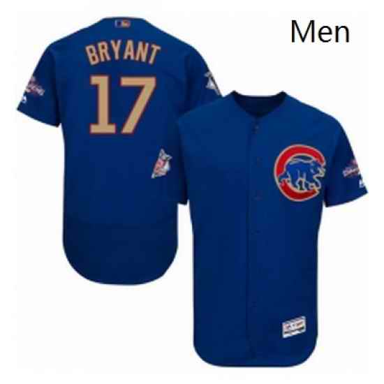 Mens Majestic Chicago Cubs 17 Kris Bryant Authentic Royal Blue 2017 Gold Champion Flex Base MLB Jersey